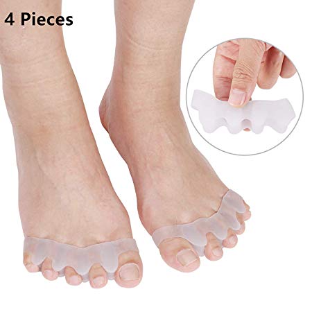 Toe Separators 4 Pieces - Bunion Corrector Five Toes Overlapping -Toe Spacers Pain Relief -Toe Stretcher for Hammer Toe, Foot Pain and Yoga Men and Women (White)