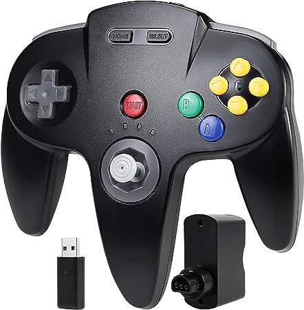 2.4 GHz Wireless N64 Switch Online Controller, USB Receiver & N64 Receiver, Compatible with Windows PC Laptop iOS Mac Raspberry Pi, N64 / Switch Online/NSO - (Plug and Play) (Rechargeable) Black