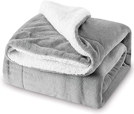 VIA MONTEN Sherpa Throw Blanket, Double Size Premium Quality Fuzzy Blanket, Soft Cosy Fleece Luxurious Bedspread, Breathable Lightweight Warm and Caring Perfect for Gift Children and Adult – Grey