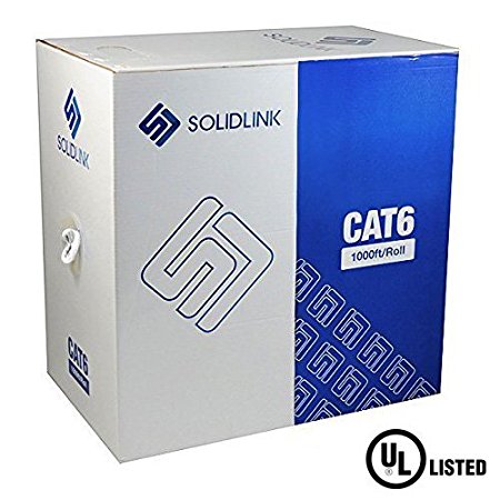 SolidLink 1000ft CAT6 Bare Copper In-Wall CM Rated UL Listed UTP Solid Conductor Cable 23AWG LAN Network Ethernet RJ45 Wire, White