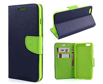 Foxx Electronics Folio Style Synthetic Leather Wallet Case with Foldable Kickstand Stand for iPhone 6 - Hot Green/Navy Blue