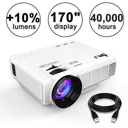 DR.J (Upgraded) 1800Lumens 4Inch Mini Projector with 170 Inch Display - 40,000 Hour LED Full HD Video Projector 1080P, Compatible with Amazon Fire TV Stick, HDMI, VGA, USB, AV, SD for Home Theater