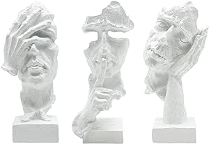 aboxoo 3 Pcs Thinker Statue, Silence is Gold Abstract Art Figurine, No Hear No See No Speak Modern Home Resin Sculptures Decorative Objects Modern Decor for Creative Room Home, Office Study (White)