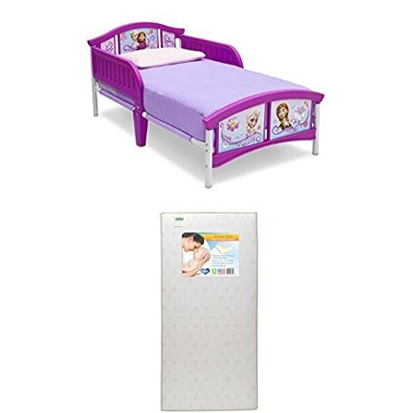 Delta Children Plastic Toddler Bed, Disney Frozen  with Twinkle Stars Crib & Toddler Mattress