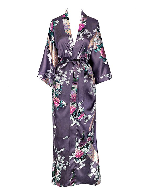Old Shanghai Women's Kimono Long Robe - Peacock & Blossoms