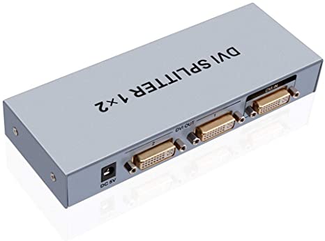 DTECH 2 Port DVI Video Splitter Dual Monitor (1 in 2 Out Splits 1 Video Signal to Dual Display) up to 1080p Resolution Supports Cascade Connection