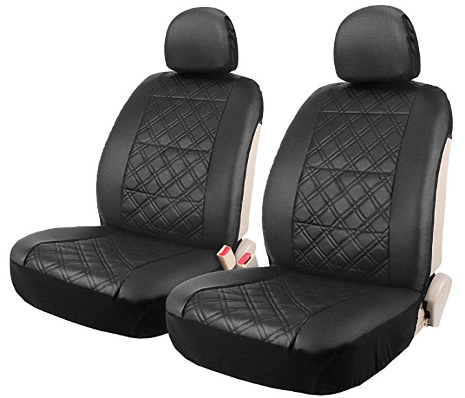 Diamond Design Black Leather Seat Covers Set for Car Truck SUV Front Seat Sideless Seat Protector - Leader Accessories