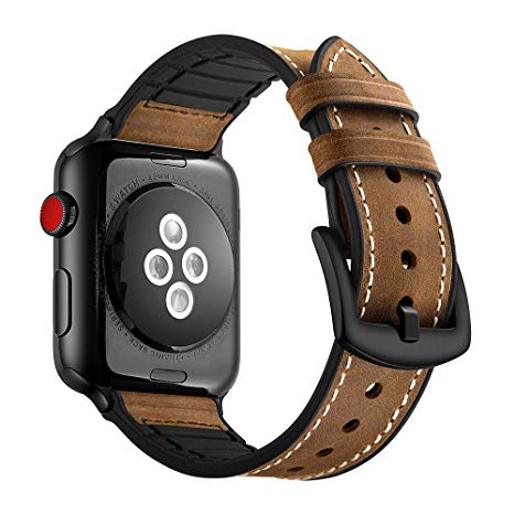 Hybrid Leather Sports Band Compatible for Apple Watch Vintage Bands Dark Brown Replacement Straps Sweatproof Classic iwatch Series 1 2 3 Nike Space Black Grey 42mm Brown Men Women(Brown, 42mm)
