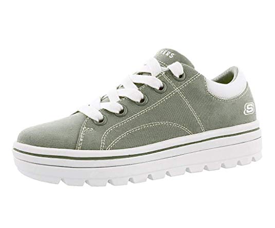 Skechers Women's Street Cleat. Canvas Contrast Stitch Lace Up Sneaker