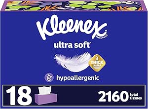 Kleenex Ultra Soft Facial Tissues, 18 Flat Boxes, 120 Tissues per Box, 3-Ply (2,160 Total Tissues), Packaging May Vary