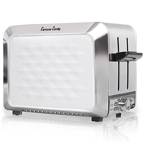 Fortune Candy KST011 Stainless Steel 2 Slices Toaster with Diamond Pattern in Elegant White