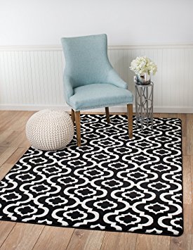 Summit FB-OK01-EHX9 25 New Black White Trellis Lattice Modern Abstract Rug Many Aprx Available , 4'X5' ACTUAL SIZE IS 3'.8'' X 5'