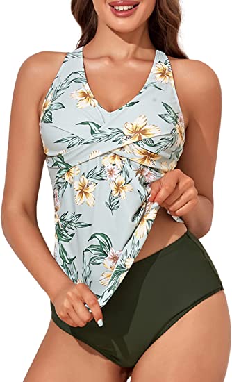 MiYang Women's Tankini Swimsuit Tummy Control Twist Front Criss Cross Two Piece Bathing Suit