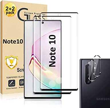 Galaxy Note 10 Screen Protector 【2 2 Pack】With Camera Lens Protector [ 3D Glass ] Compatible Fingerprint 9H Hardness Tempered Glass Screen Protector for Samsung Galaxy Note 10