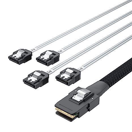 6G Internal Mini SAS 36pin SFF-8087 Male to 4X SATA 7pin Female Fan-Out Forward Breakout Cable with Shrapnel, 0.5-m (1.6ft)