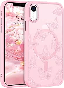 BENTOBEN for iPhone XR Case,Cute Butterfly Pattern iPhone XR Magnetic Case [Compatible with MagSafe] Translucent Matte Slim Women Girl Protective Case for iPhone XR 6.1", Pink