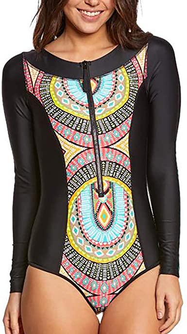 Bsubseach Women's Rash Guard Swimsuit Long Sleeve UV Protection Swimwaear One Piece Bathing Suits