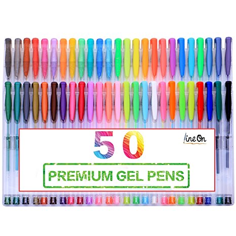 Lineon 50 Colors Gel Pens,Gel Pen Set for Adult Coloring Books Art Markers