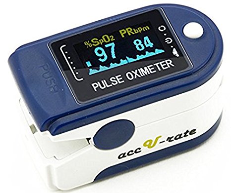 Acc U Rate Premium Fingertip Pulse Oximeter Blood Oxygen Saturation Monitor with black silicon cover, lanyard, pouch and batteries (Snowy White)