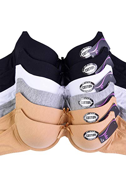 Women's Basic Plain Bras (Packs of 6) - Various Styles