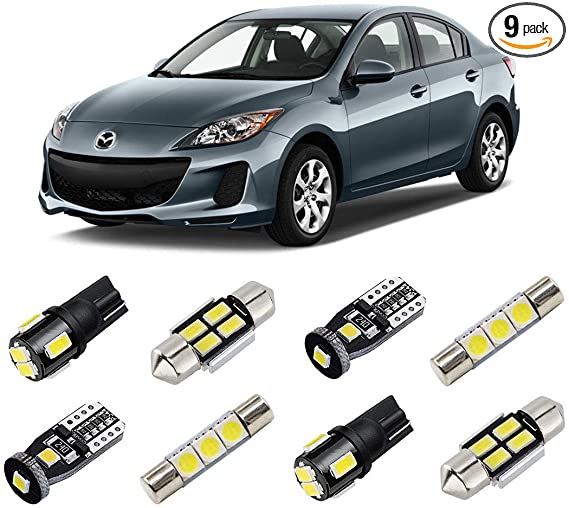 BRISHINE White Interior LED Lights Kit for Mazda 3 Sedan 2010 2011 2012 2013 Super Bright 6000K LED Interior Light Bulbs Package   License Plate Lights and Install Tool