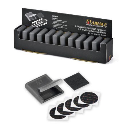 AiraceUSA Bike Glueless Tire Tube Patch Repair Kit, 5 Patches & 1 Sandpaper Piece, in Small Portable Case (1 count or 12 counts)