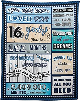 16 Year Old Boy Birthday Gift, Super Soft and Warm Happy Birthday Blanket, Digital Heartwarming Sentences Creative Design Ideal Gifts for 16th, 50"x60"