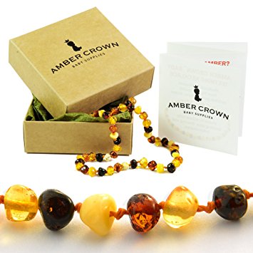 Amber Teething Necklace for Babies – Anti Inflammatory, Drooling and Teething Pain Reducing Natural Remedy - Polished Multi-Color Certified Baltic Amber Beads