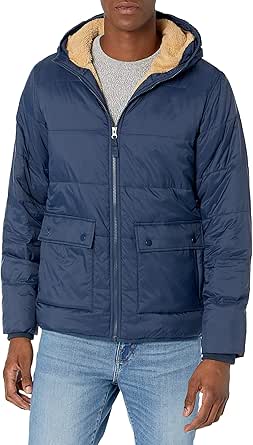 Amazon Essentials Men's Long-Sleeve Water-Resistant Sherpa-Lined Puffer Jacket