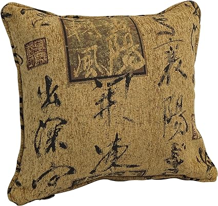 Corded Square Jacquard Chenille Throw Pillow, 18", Calligraphy