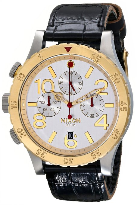 NIXON Men's 48-20 Gun Rose Stainless Steel Chronograph Watch With Leather Band
