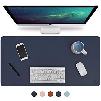 Knodel Desk Pad, Office Desk Mat, 31.5" x 15.7" PU Leather Desk Blotter, Laptop Desk Mat, Waterproof Desk Writing Pad for Office and Home, Dual-Sided (Dark Blue/Yellow)