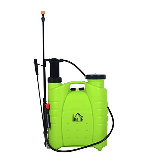 HomCom 4 Gallon Portable Manual Hand Pump Lawn Garden Backpack Sprayer- Green