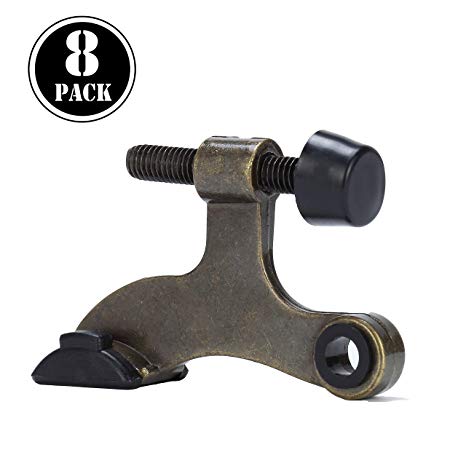 8 Pack Hinge Pin Antique Brass Door Stopper,Adjustable Deluxe Heavy Duty Door Stopper 2-1/2"x1-3/4”,with Black Rubber Bumper Tips