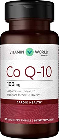 Vitamin World Co Q-10 100 mg. 120 Softgels, Heart Health, Cardio Support, Rapid-Release, Gluten Free
