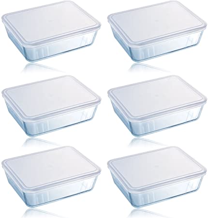 Pyrex Cook & Store 6 Piece 0.8L Rectangular Glass Baking Dish With Plastic Lid