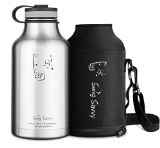 Swig Savvys Stainless Steel Insulated Water Bottle and Beer Growlerwide Mouth 64oz Capacity Double Wall Design for Hot and Cold Beverages Incloueds Water Bottle Pouch Stainless Steel