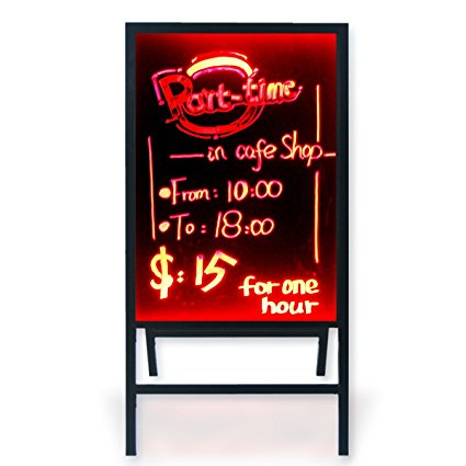 Woodsam 28"x20" LED Message Menu Board with A-Frame Sidewalk Stand, Clear Glass, Flashing Illuminated with Remote Controlled, Multiple Colors, Flash Modes