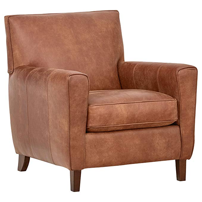 Rivet Lawson Modern Angled Leather Chair, 33"W, Saddle Brown