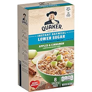 Quaker Instant Oatmeal Apple Cinnamon, Lower Sugar, 8 Count