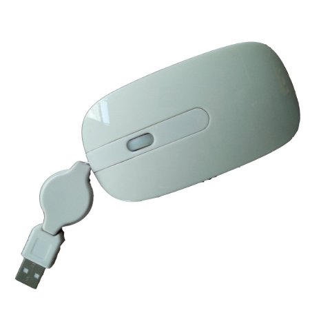 E-SDS Universal USB Wired Mouse with Retractable Cable Perfectly Suited for Desktop PC Lamptop Notebook White