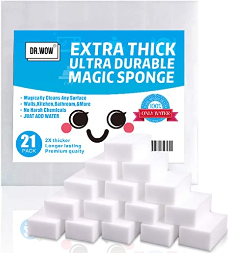 Dr.WOW 21 Pack Extra Thick Magic Sponge,Great Price Melamine Sponge - 2X Thicken 2X Long Lasting Cleaning,Eraser Sponge in Kitchen Air Fryers, Bathroom, Office Work Well
