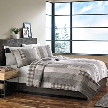 Eddie Bauer Home | Fairview Collection | 100% Cotton Reversible & Light-Weight Quilt Bedspread With Matching Shams, 3-Piece Bedding Set, Pre-Washed For Extra Comfort, King, Grey