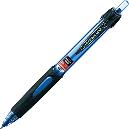 Uni power tank, pressurized refill ballpoint pen, 0.7mm, blue body, blue ink