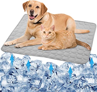 SHEJIZE Dog Cooling Mat Pet Cooling Mat Dog Cooling Pad Sleeping Cooling Pad Dog Crate Pad Pressure Activated Cooling Mat for Dogs and Cats Keeps Dogs and Cats Cool in Summer (28x40in, Grey)