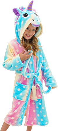 Doctor Unicorn Soft Unicorn Hooded Bathrobe Dots Sleepwear - Unicorn Gifts for Girls
