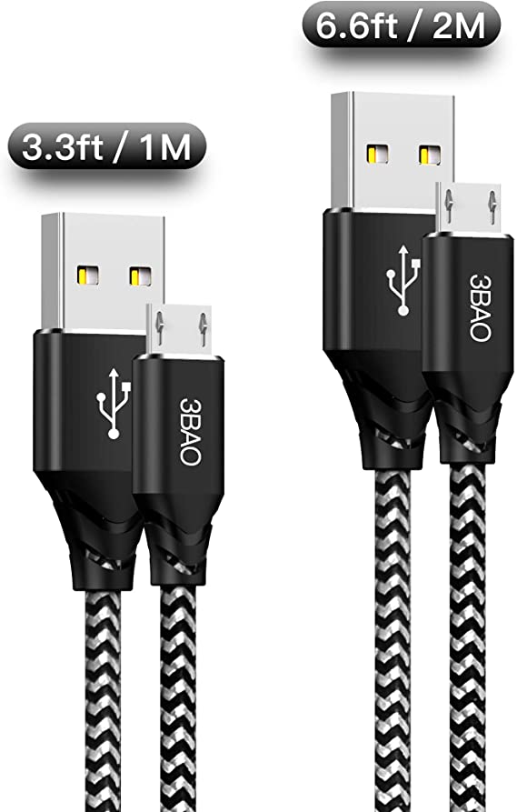 Micro USB Charger Cable,(2Pack 3.3ft 6.6ft) Nylon Braided USB A to Micro Android Charging Cord Data Sync for Samsung Galaxy J7,S7,S6, Moto,Sony,HTC,Android Smartphones and More Micro USB Ports Devices(Black Grey)