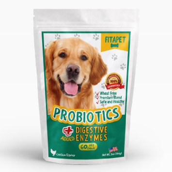 Probiotics for Dogs Plus Added Digestive Enzymes Boosts Digestive Health and Aids Diarrhea Relief, Bad Breath and Yeast Problems 60 Dog Treats