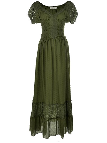Anna-Kaci Peasant Maiden Boho Inspired Cap Sleeve Lace Trim Maxi Dress