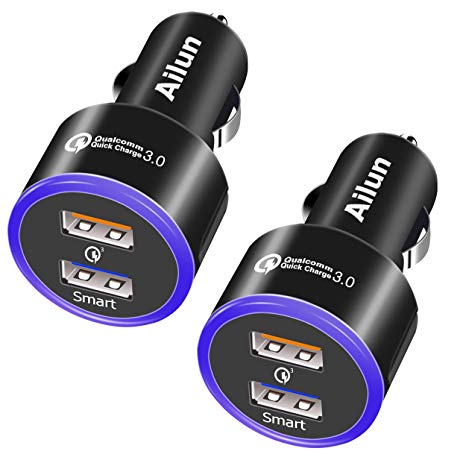 Ailun Fast Car Charger, Qualcomm Quick Change 3.0 Adapter,[2Pack] Dual USB Port 35W,for Mobile Device,Compatible iPhoneX/Xs/XR/Xs Max/8/7,8/7Plus,6/6s/6s Plus,Galaxy S9 S9  S8 S7, Motorola[Black]